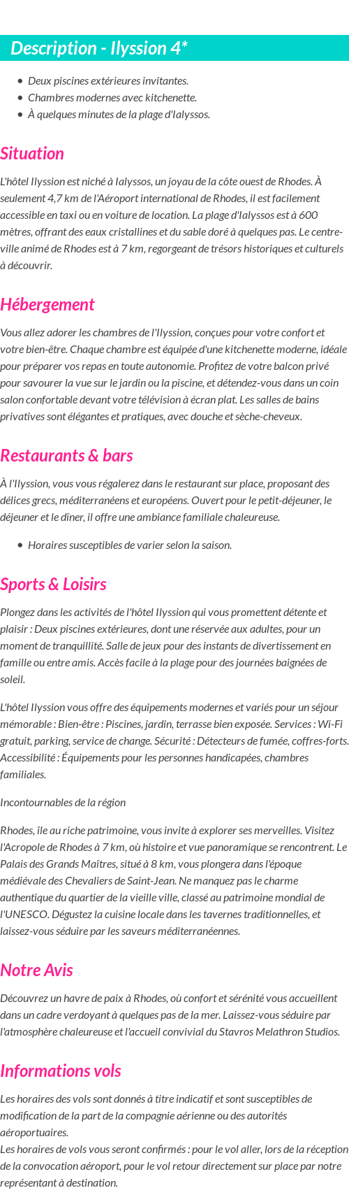 Détails du séjour