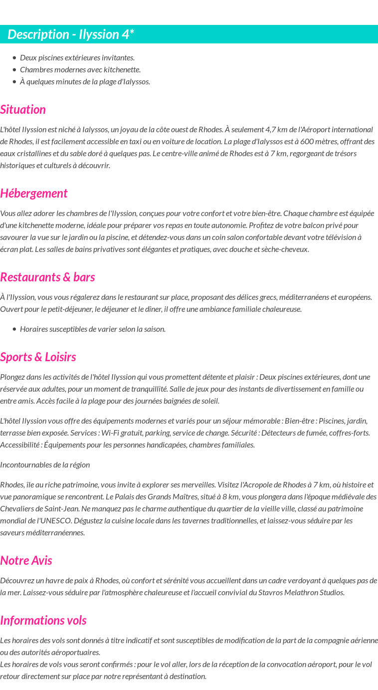Détails du séjour