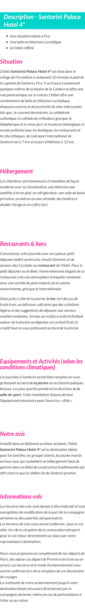 Détails du séjour