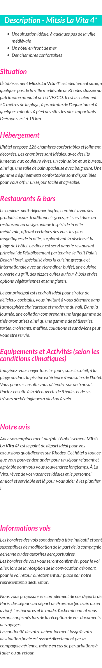 Détails du séjour
