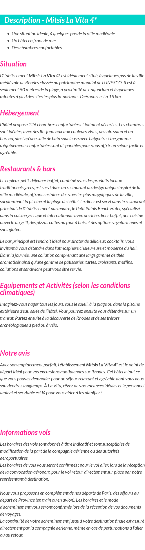 Détails du séjour