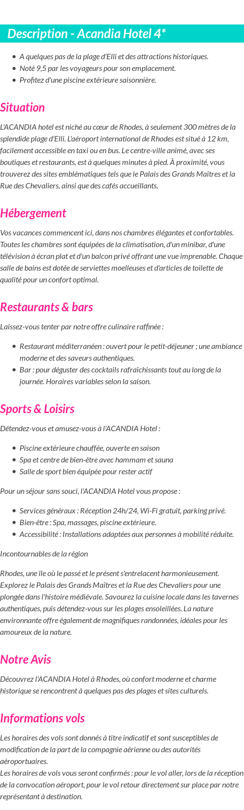 Détails du séjour