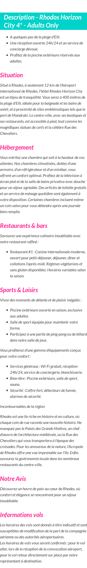 Détails du séjour