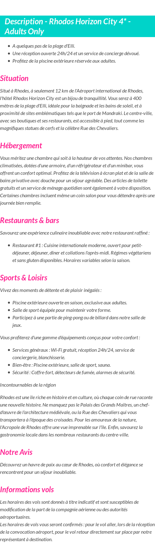 Détails du séjour