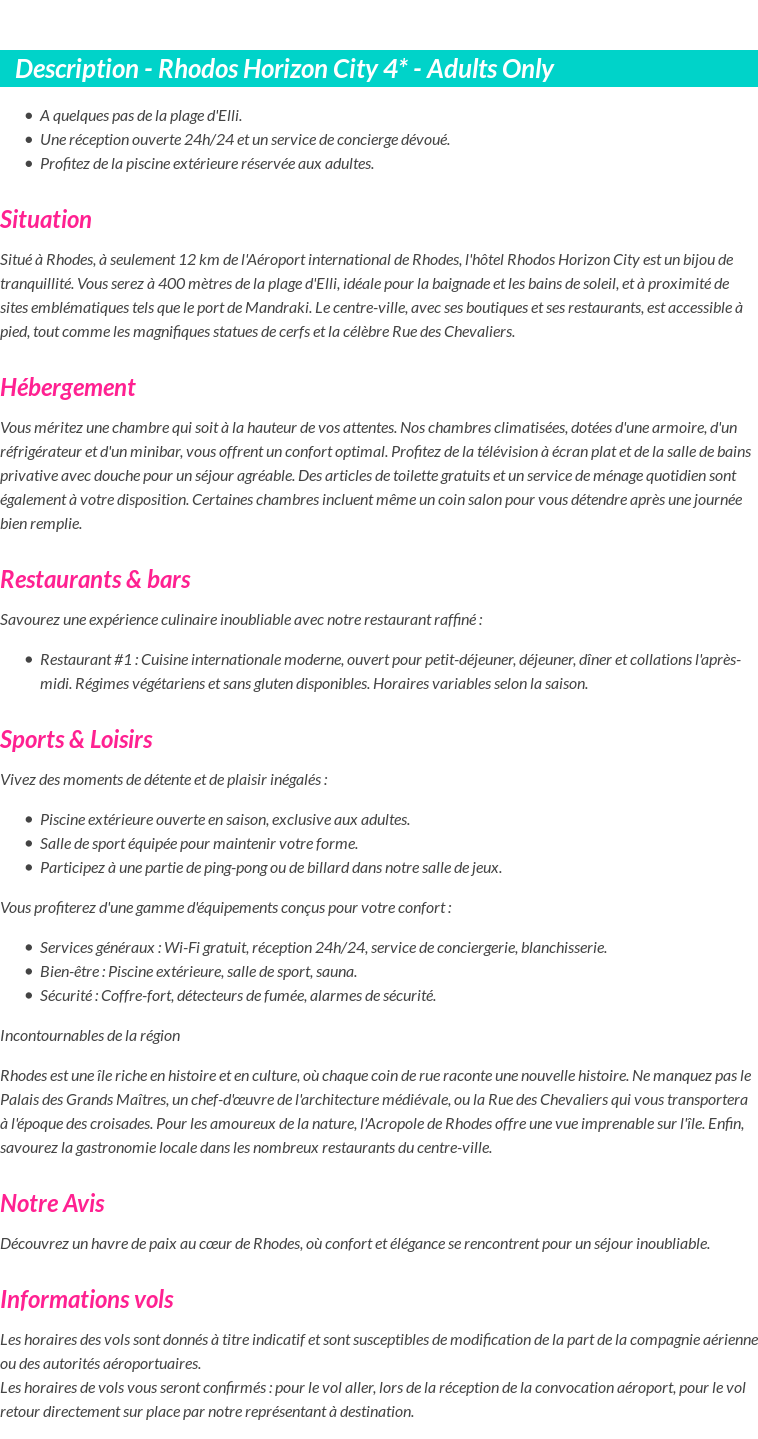 Détails du séjour