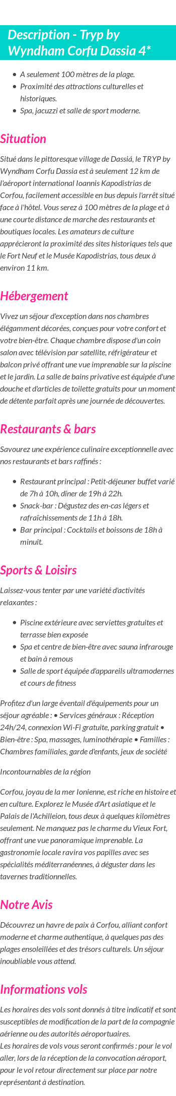 Détails du séjour