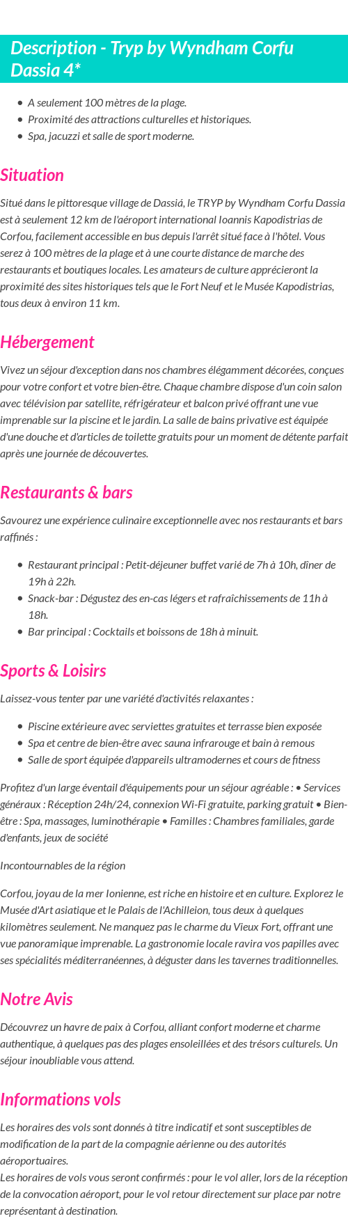 Détails du séjour
