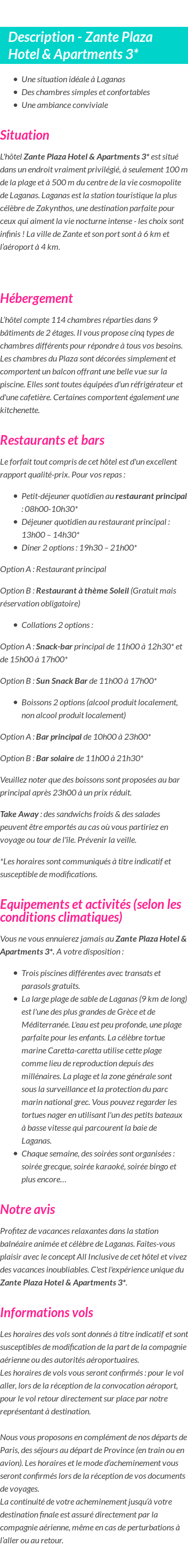 Détails du séjour
