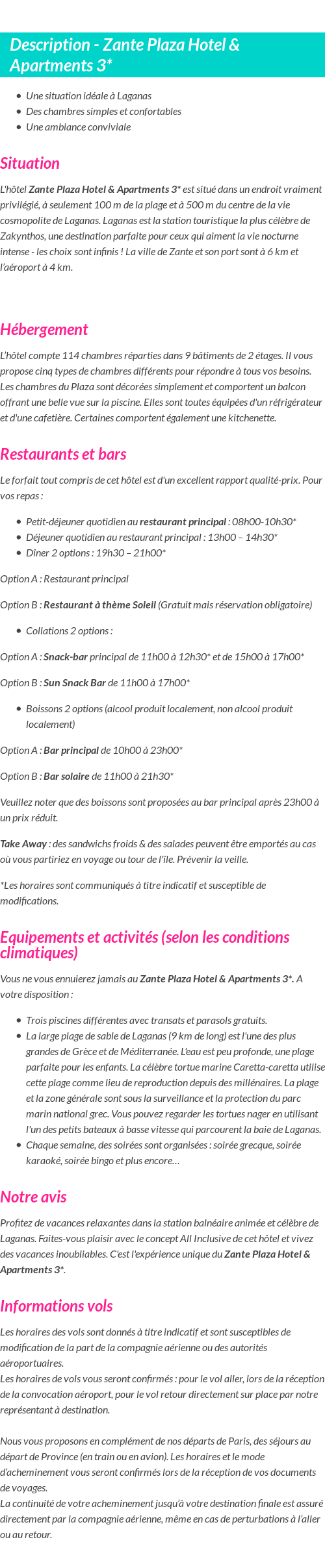 Détails du séjour