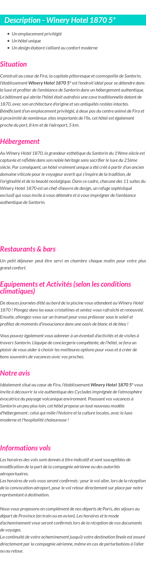 Détails du séjour