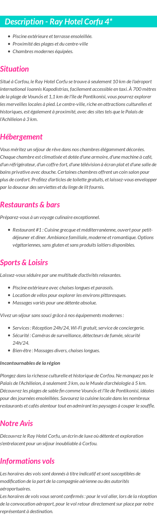 Détails du séjour