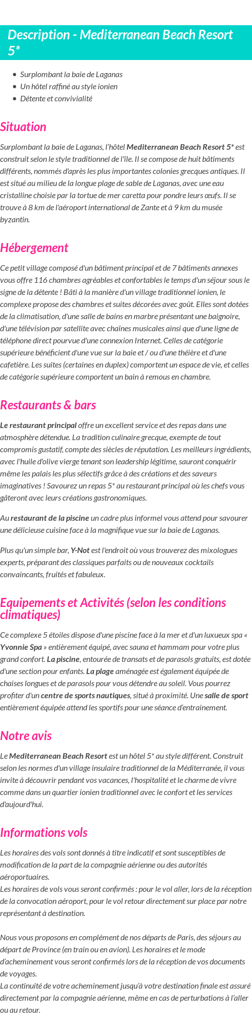 Détails du séjour
