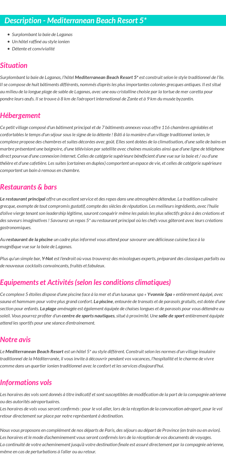 Détails du séjour