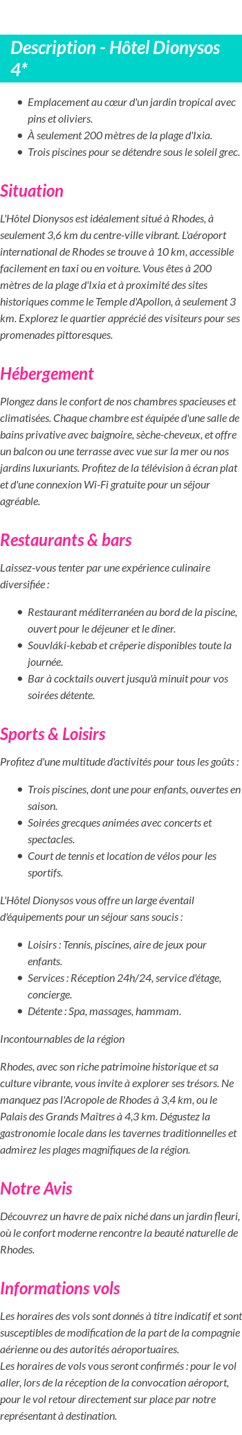 Détails du séjour