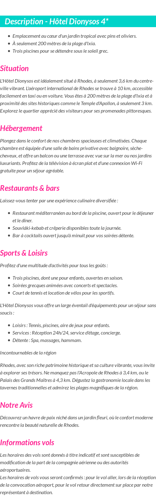 Détails du séjour