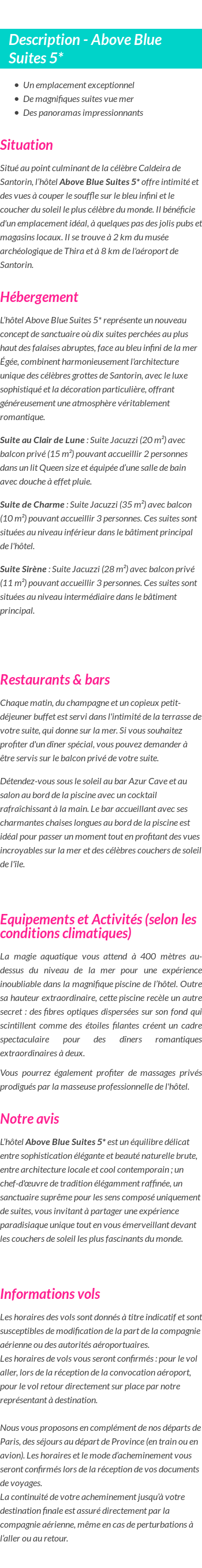 Détails du séjour