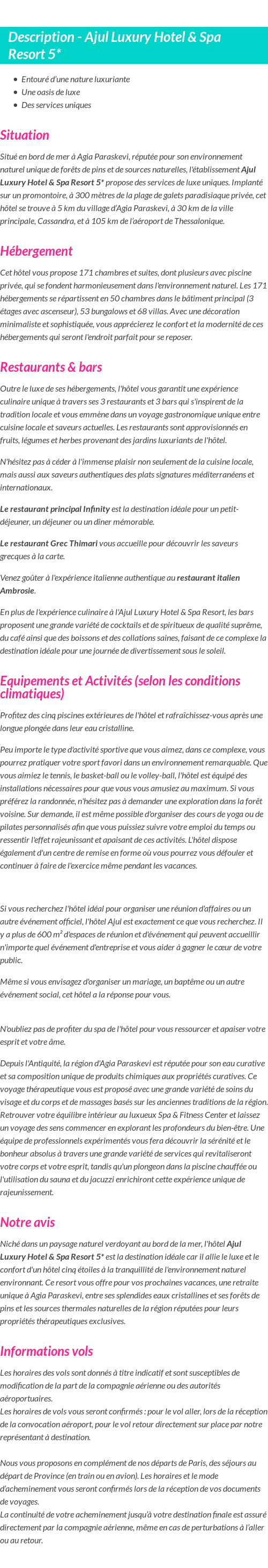 Détails du séjour
