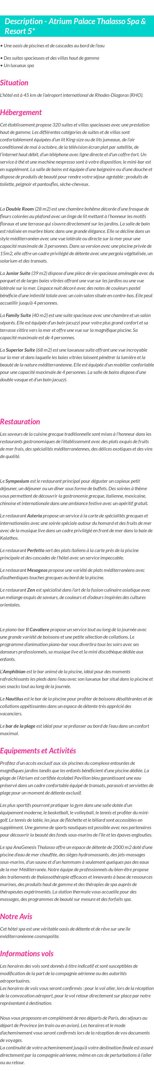 Détails du séjour