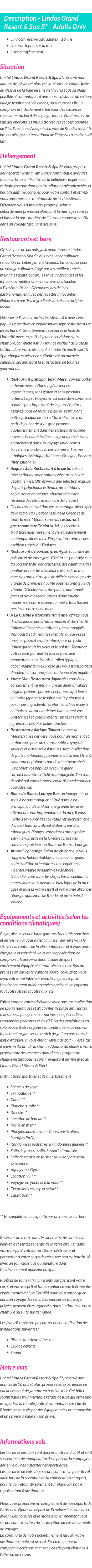 Détails du séjour