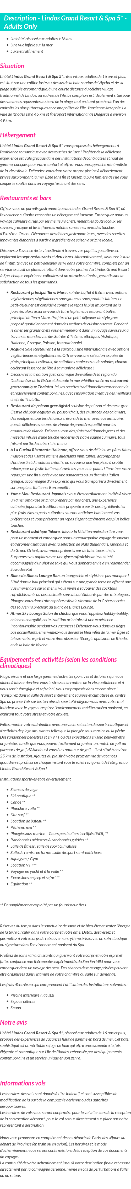 Détails du séjour