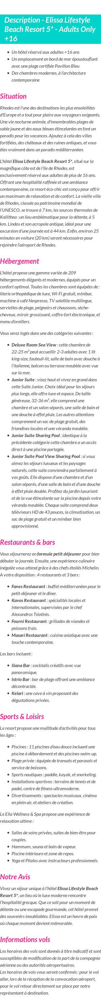 Détails du séjour