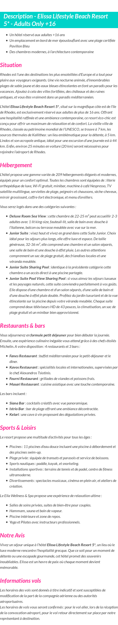 Détails du séjour