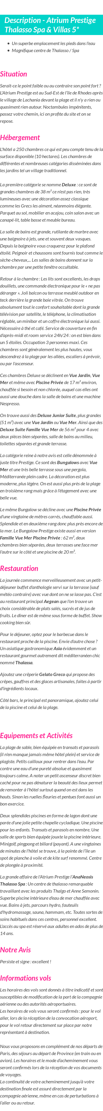 Détails du séjour