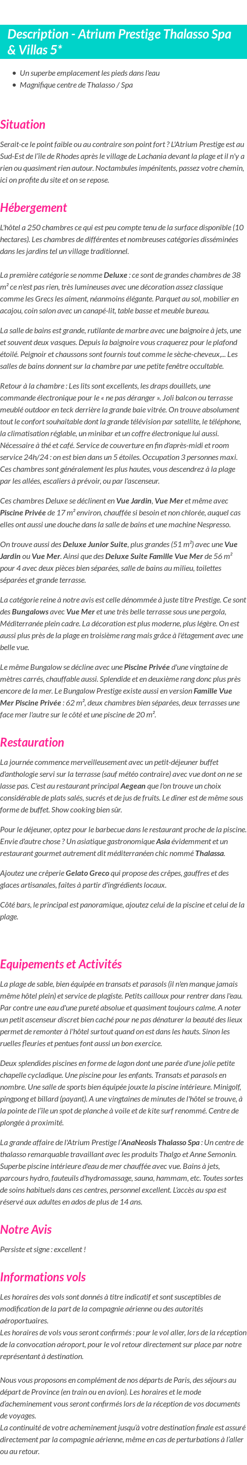 Détails du séjour