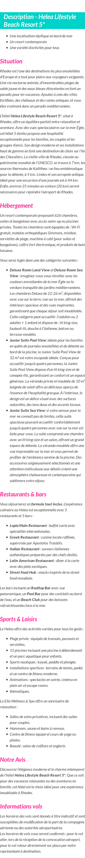 Détails du séjour