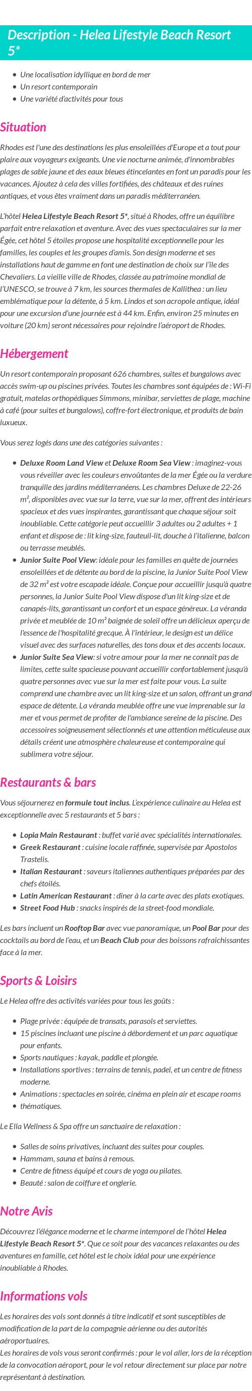 Détails du séjour