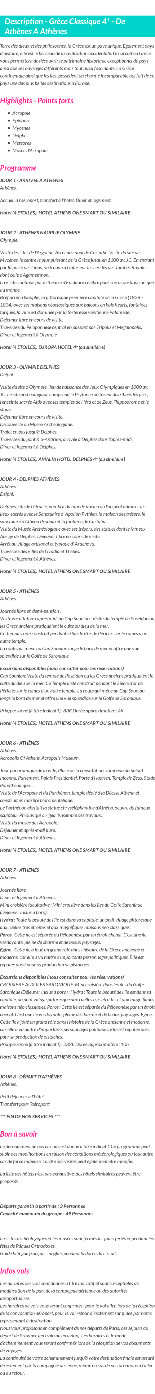 Détails du séjour
