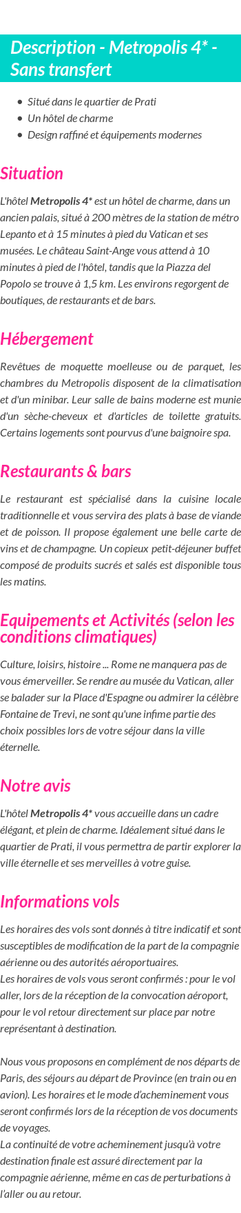 Détails du séjour