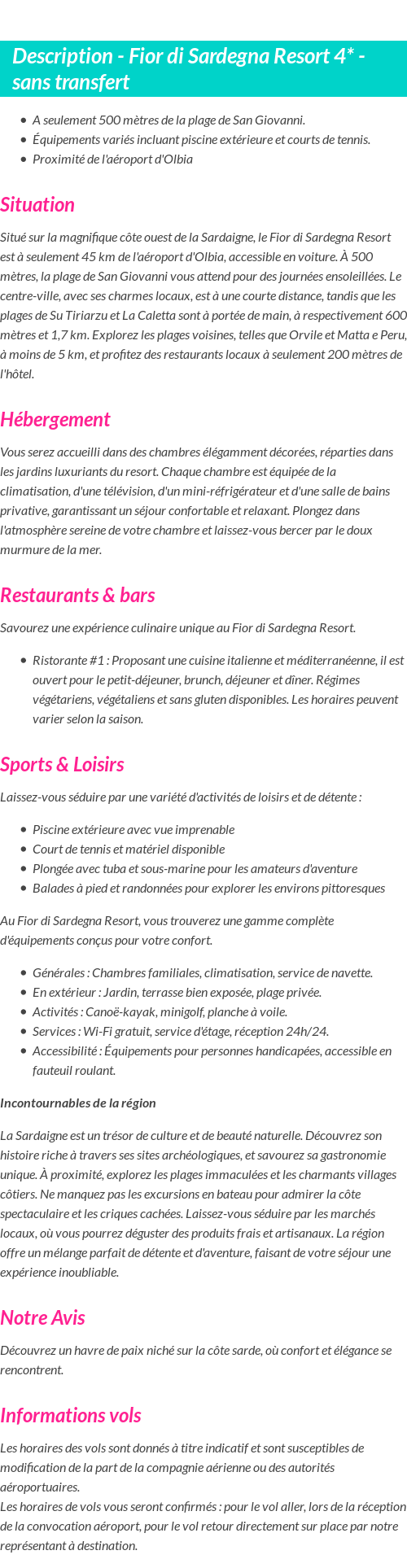 Détails du séjour
