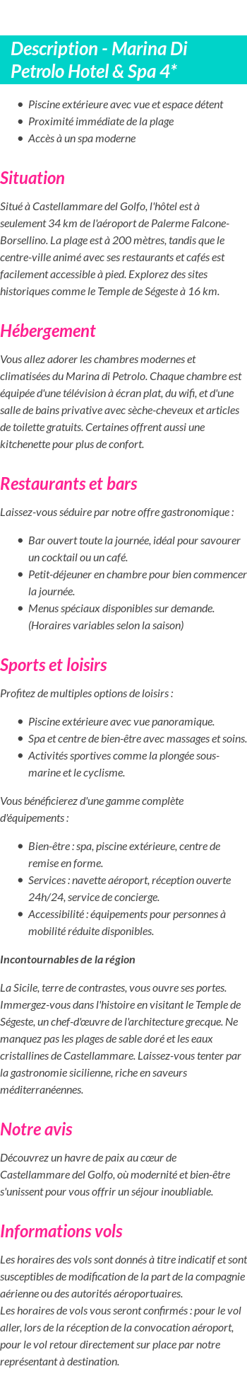 Détails du séjour