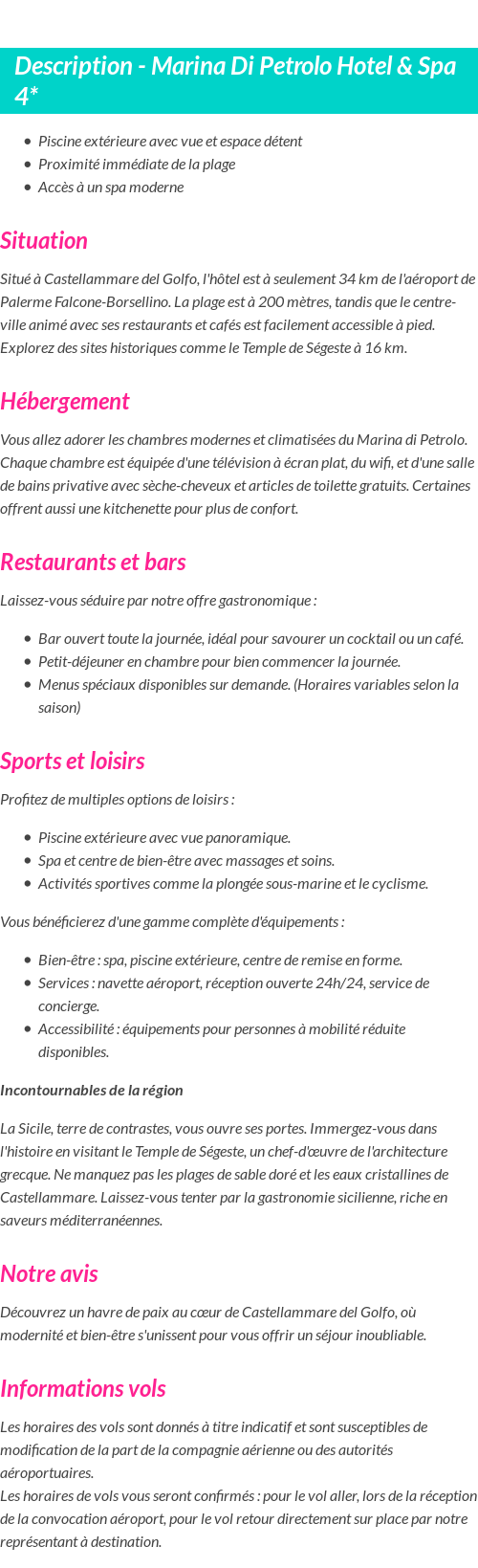 Détails du séjour