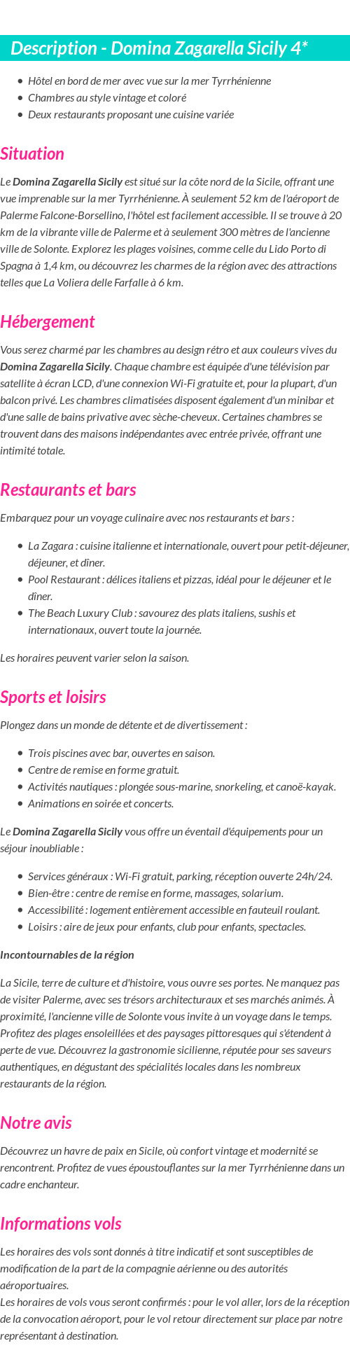 Détails du séjour