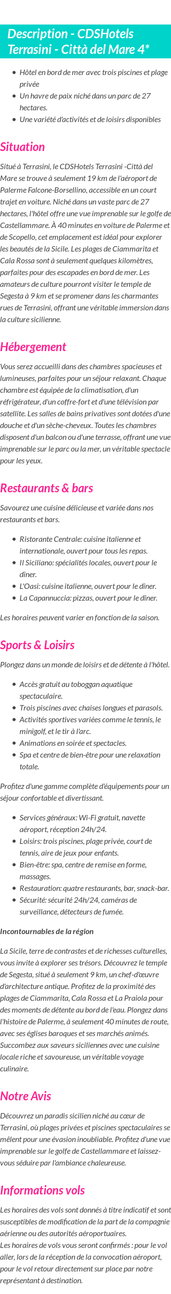 Détails du séjour
