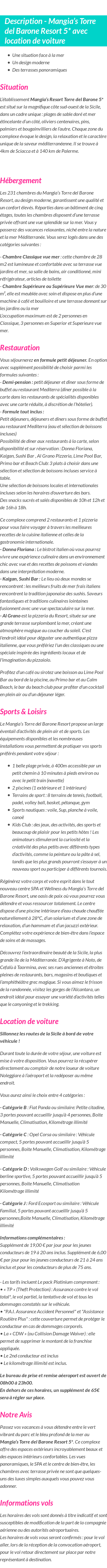 Détails du séjour