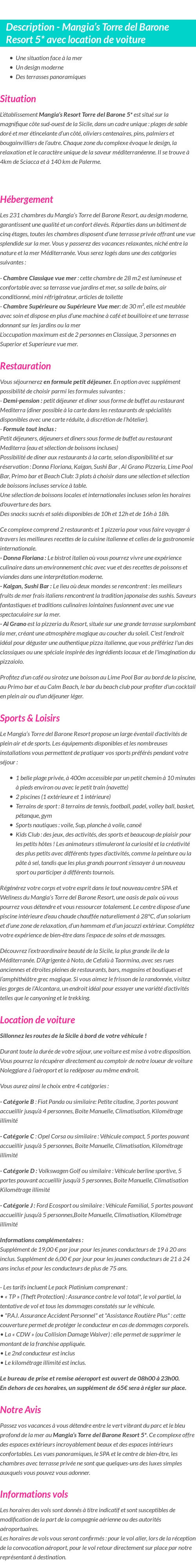 Détails du séjour