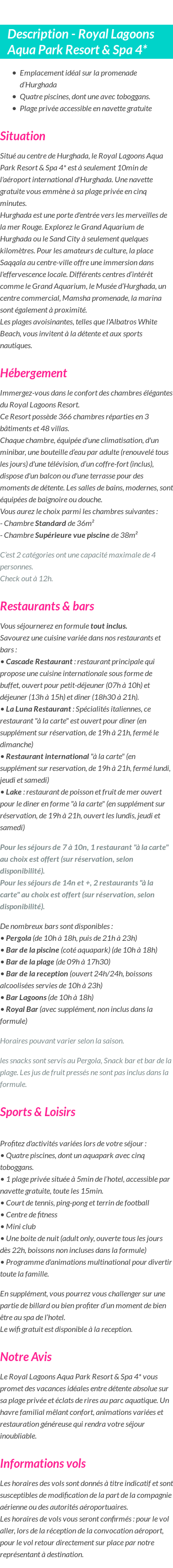 Détails du séjour