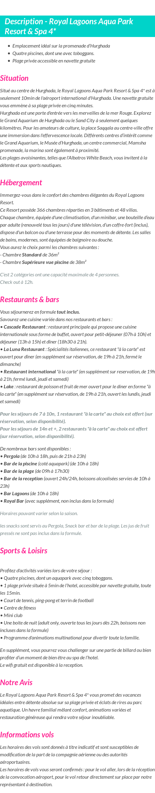 Détails du séjour