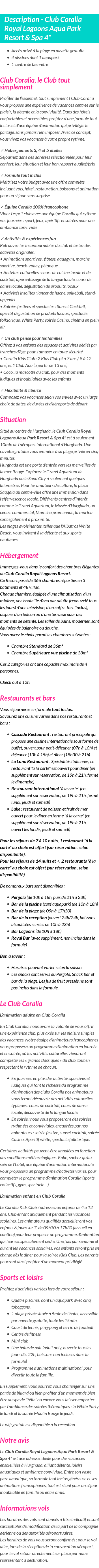 Détails du séjour