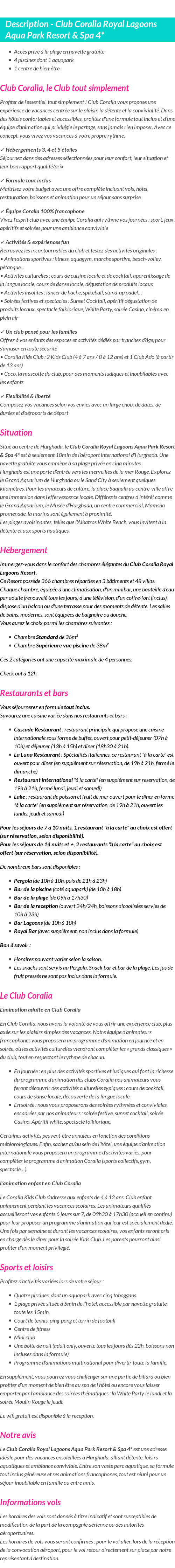 Détails du séjour