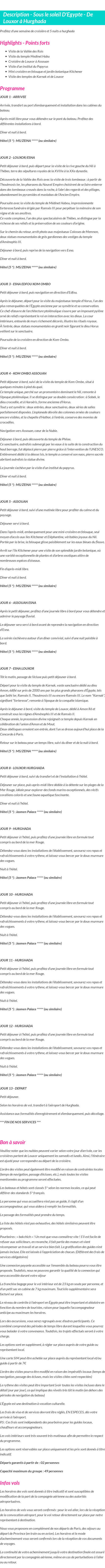 Détails du séjour