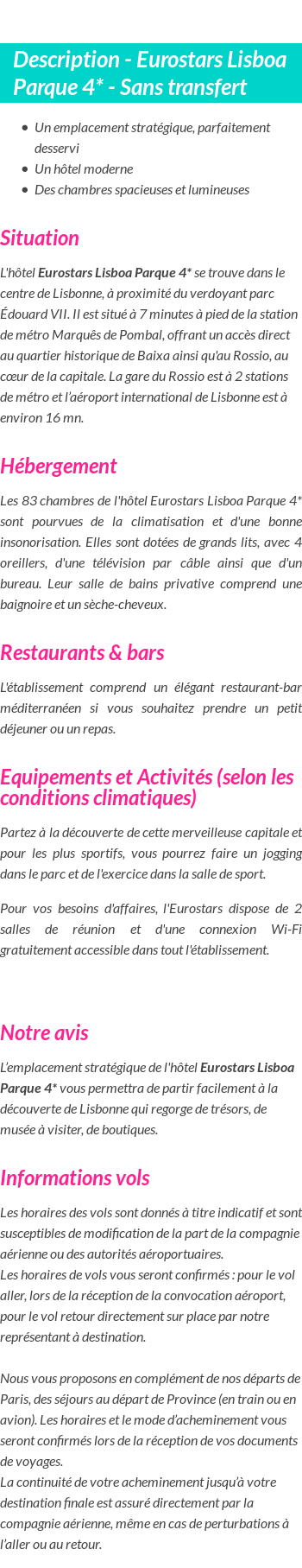 Détails du séjour
