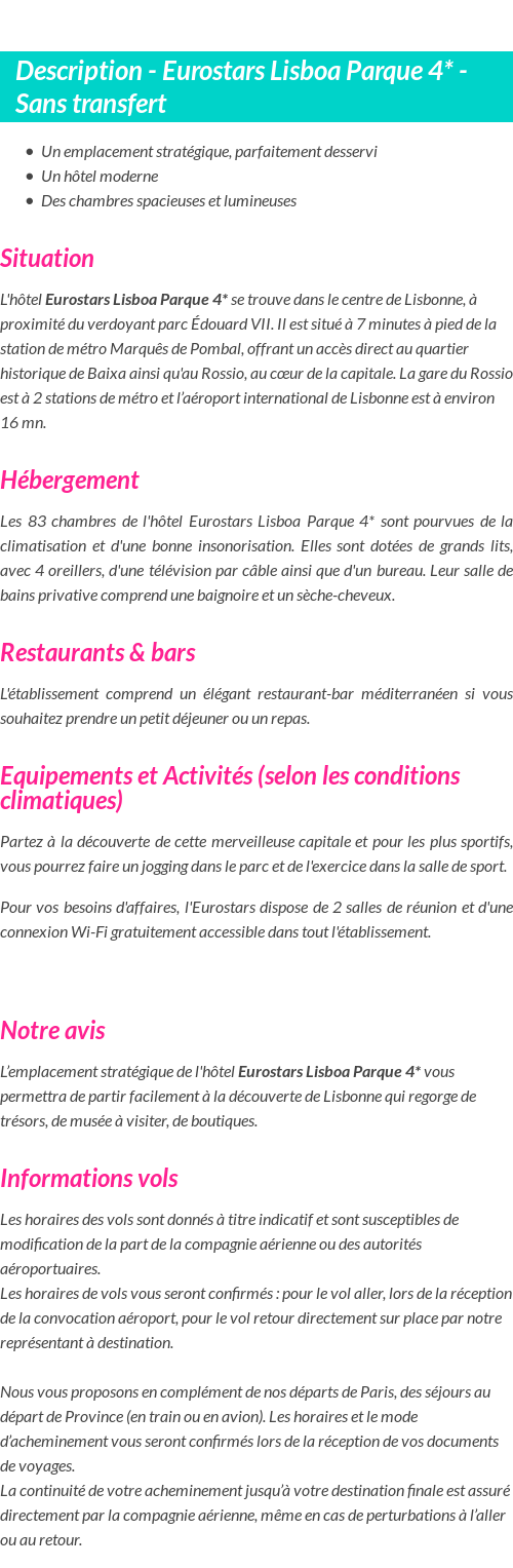 Détails du séjour