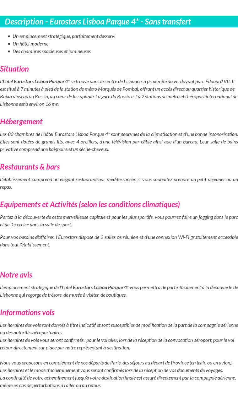 Détails du séjour