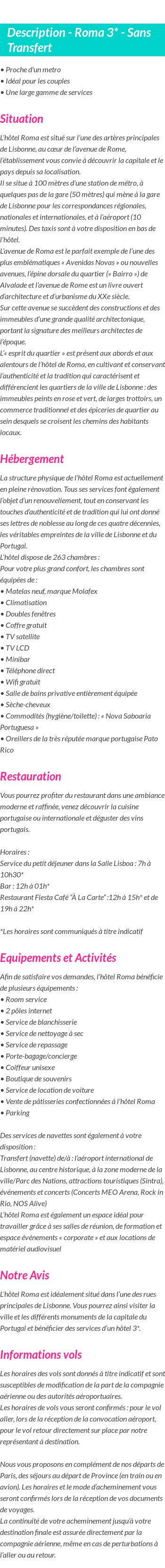Détails du séjour