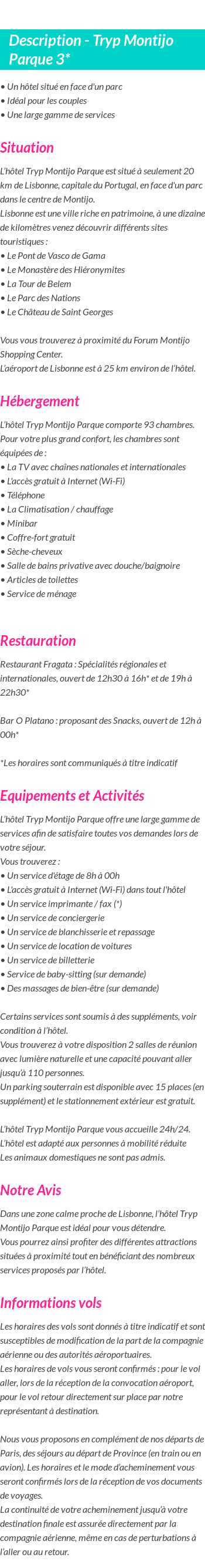 Détails du séjour