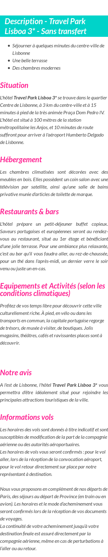 Détails du séjour